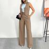 Women's 2 Piece Business Outfits V Neck Button Down Crop Vest Tops And High Waist