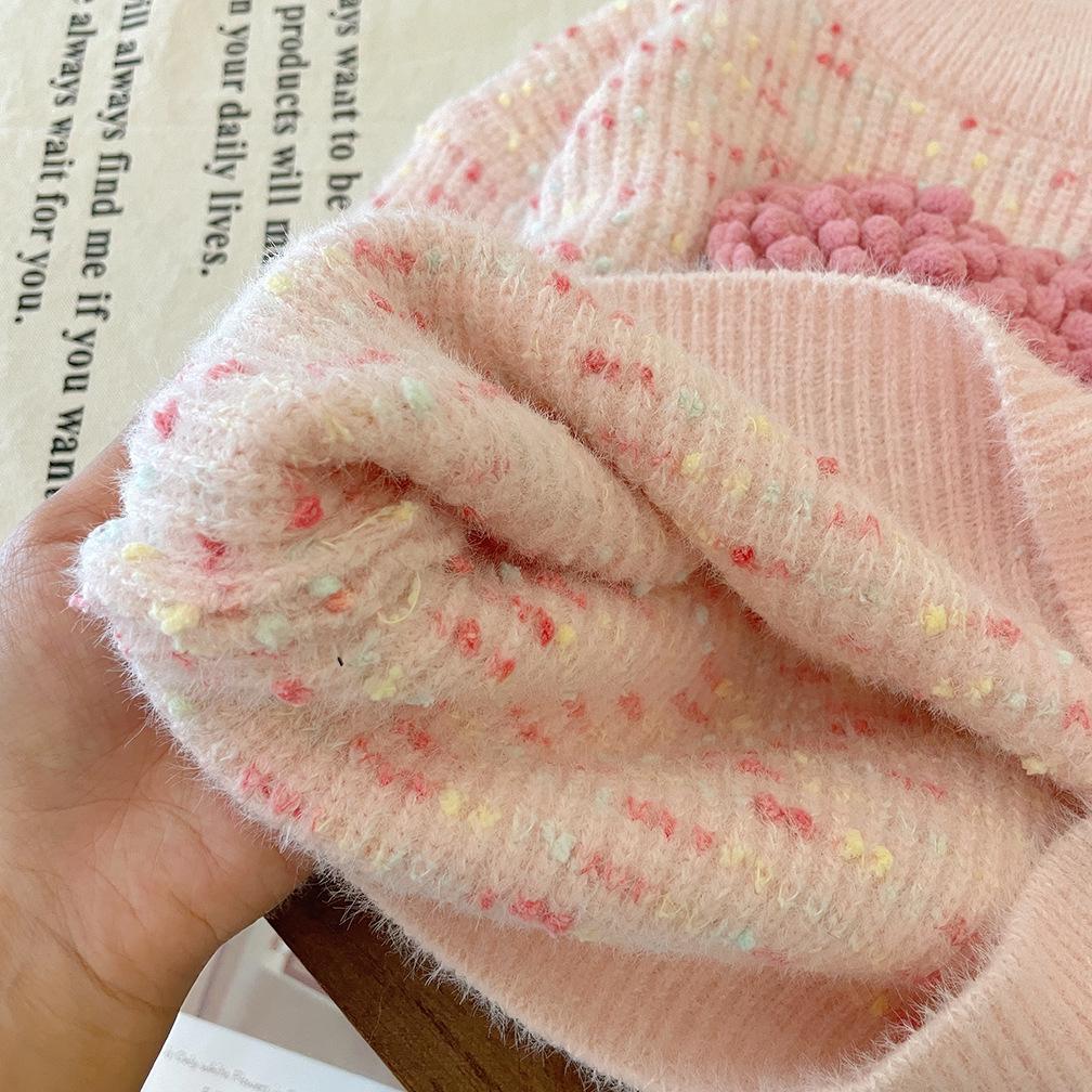 Пуловер вязаный в корейском стиле 2025 Зима для девочек, разноцветный с сердечками