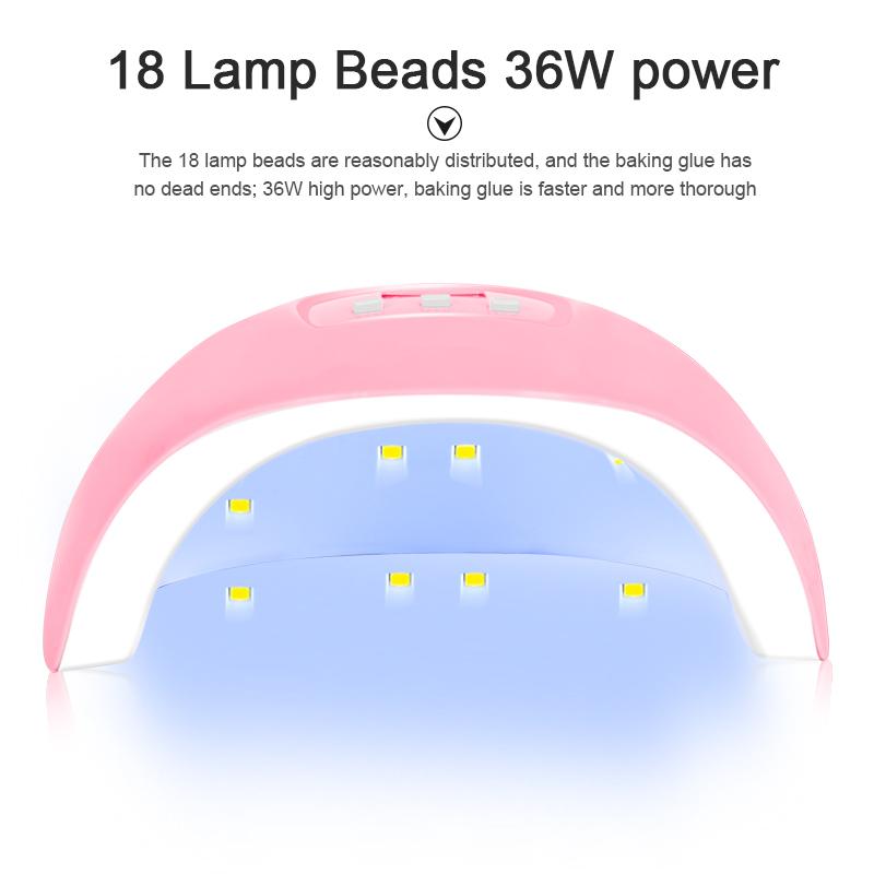 Портативная розовая машина для сушки ногтей 36 Вт, УФ-светодиодная лампа 30/60/90 s, таймер, USB-кабель для домашнего использования, сушилка для УФ-гель-лака для ногтей, светодиодная лампа для ногтей, инструмент