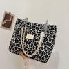 Повседневная модная холщовая женская сумка 2024 года, новая корейская версия, ручная сумка большой вместимости с леопардовым принтом, сумка через плечо