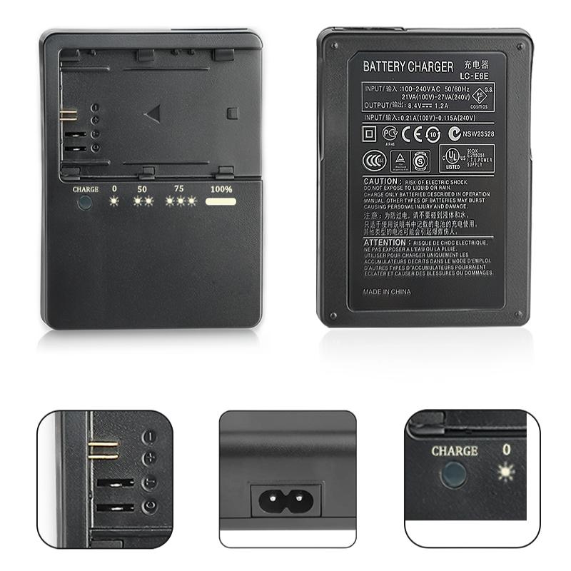 Зарядное устройство LP-E6 LP-E6N LC-E6 подходит для Canon: совместимо с батареей LP-E6NH LC-E6E EOS R Ra R5 C R6 R7 DSLR 60D 60DA 70D 80D