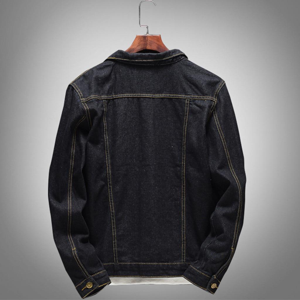 Denim Jacket Men Autumn Winter Casual Long Sleeve Turn-down Collar Solid Denim Jacket Streetwear Coat Bomber