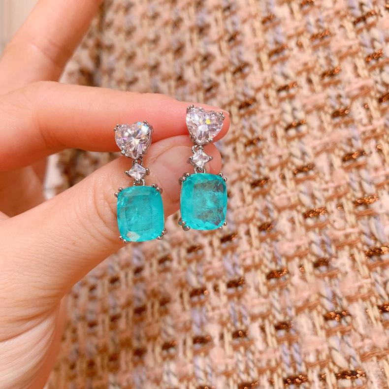 Цветные ювелирные изделия Серьги Параиба Роскошные изумрудные серьги-гвоздики знаменитостей Женские микронаборы имитационных украшений