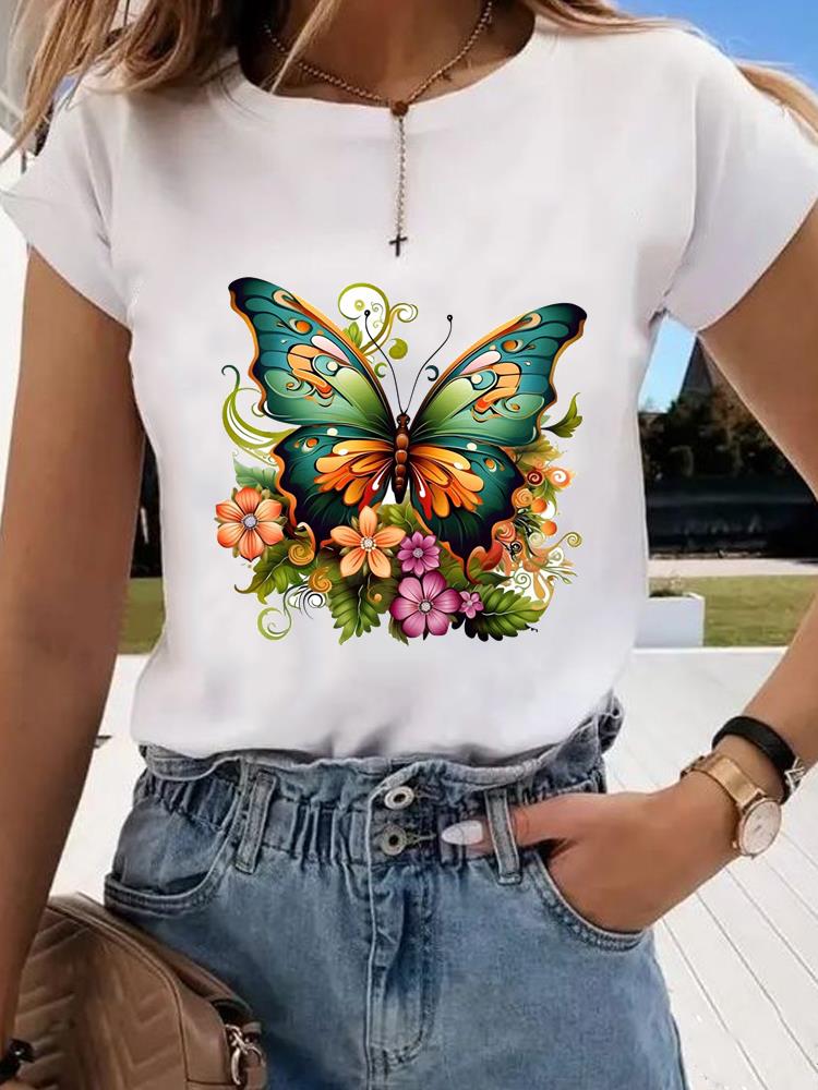 (Азиатский размер)  цветок милый тренд милый Графическая футболка Мода Т Одежда Женский топ Принт Женский Повседневный Футболки с коротким рукавом