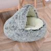 Круглая кровать для кошек с капюшоном, зимняя пушистая кровать для домашних животных, пещера, плюшевый пончик, успокаивающая кровать-гнездо для кошек, уютное гнездо для кошек и собак