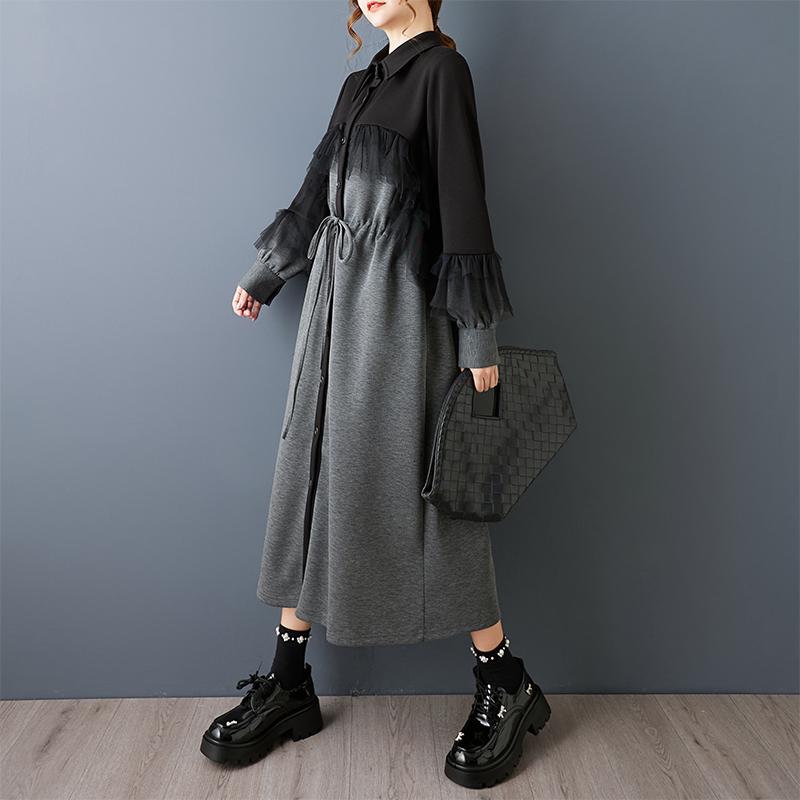 Винтажное новое платье больших размеров с длинным рукавом для женщин, повседневное свободное весенне-осеннее платье-рубашка