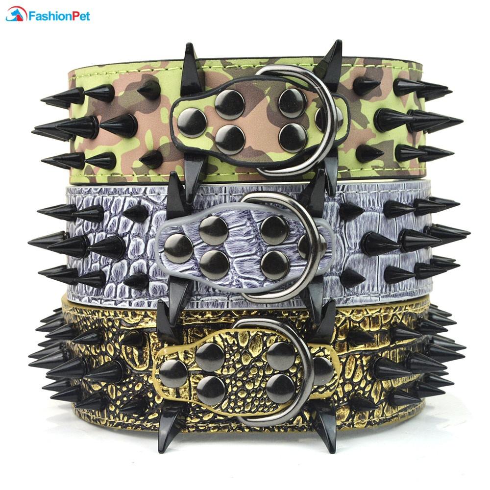 Высококачественный ошейник для больших собак из искусственной кожи с черными острыми шипами и шипами для больших собак Pitbull Mastiff