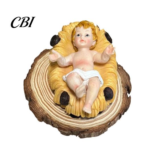 Desktop Nativity Set Pieces Baby Jesus in Manger Statue, Easter Figurines Small Indoor Altar Ornaments Sculpture, Hand-Painted Christmas Creche Decor