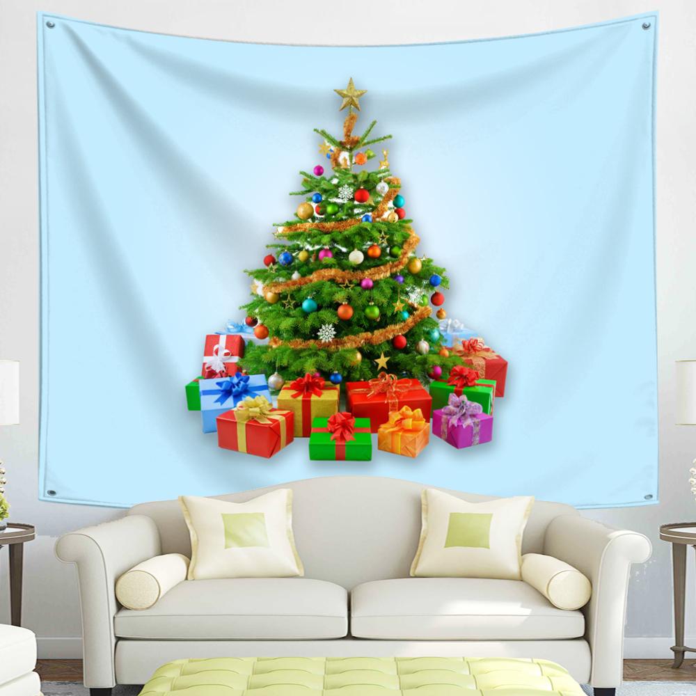 С Рождеством Гобелен Снежинки Санта-Клаус Зимняя ночь Рождественская елка Настенный камин Подарок Новогодние украшения для дома