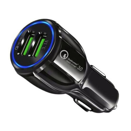 Автомобильное зарядное устройство 3.0QC с двойным портом синего света и стабильностью напряжения