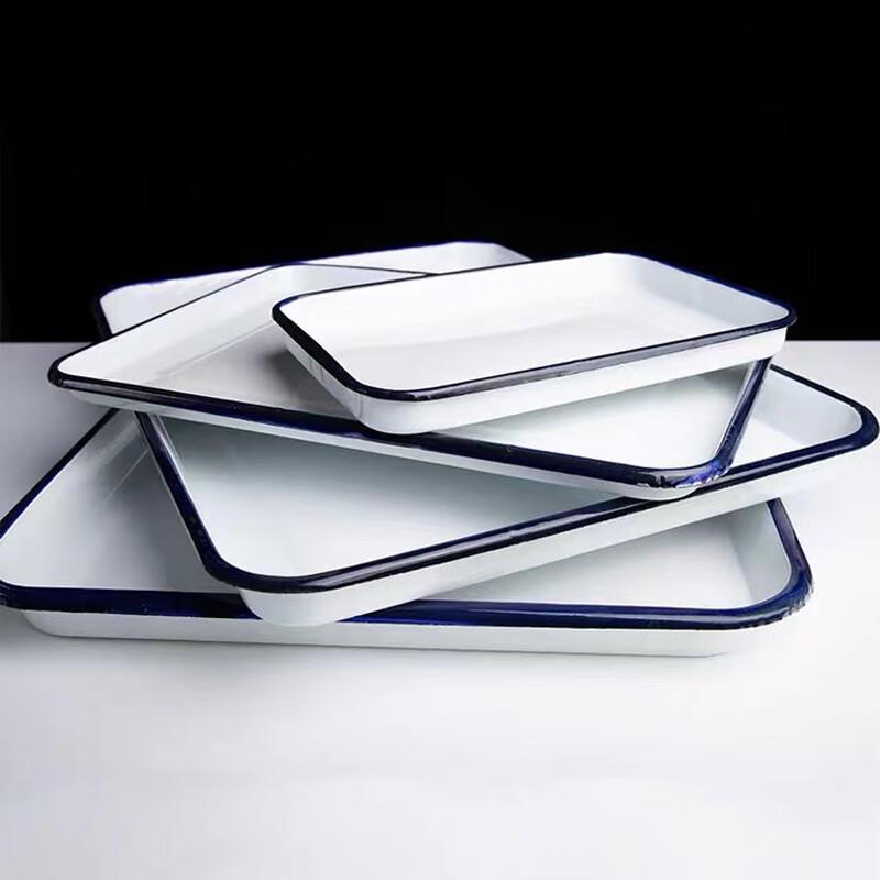 HESWELL Industrial Style White Rectangular Enamel Tray