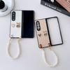 Корейский Роскошный Модный Кожаный Чехол для Телефона Samsung Galaxy Z Fold 7 6 5 4 3 с Бантом, Жемчужной Цепочкой-Браслетом, Сердечком, Защитная Крышка