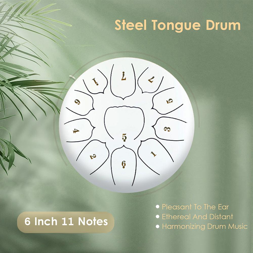 6 Inch Steel Tongue Drum 11 Notes Handpan Drum with Drum Mallet Finger Picks Percussion for