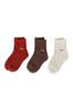 Hokaron Logo Embroidered Pile Set of Women's Socks, 21.5-24.5cm, 3, Terracotta, Brown, Off-White