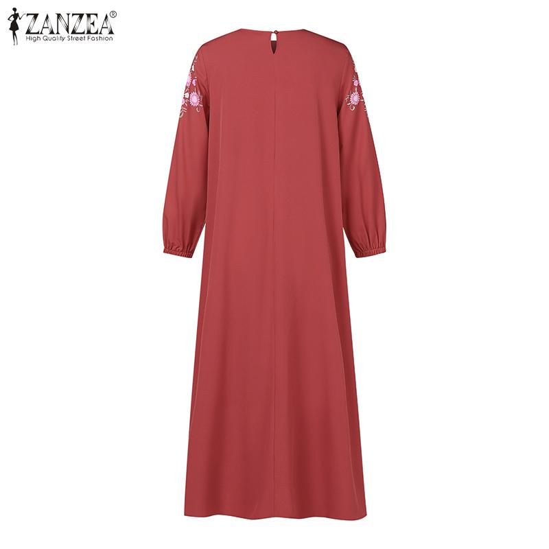 ZANZEA Женское повседневное платье с круглым вырезом и длинными рукавами с цветочным принтом