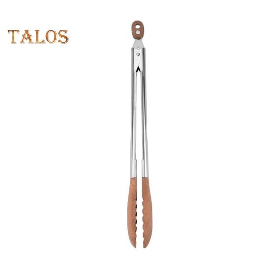 Food Tong Stainless Steel Wooden Cooking Tongs Anti-Slip Ergonomic Grip Serving Tongs for BBQ Food Buffets Parties