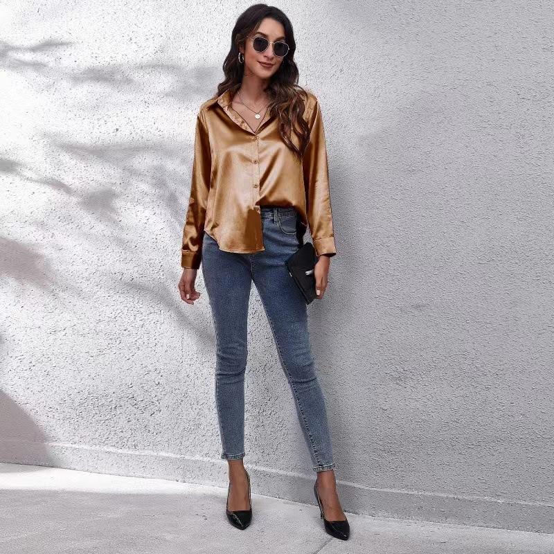 Женская простая блузка, весенний новый кардиган с V-образным вырезом, свободная рубашка с длинным рукавом и пуговицами