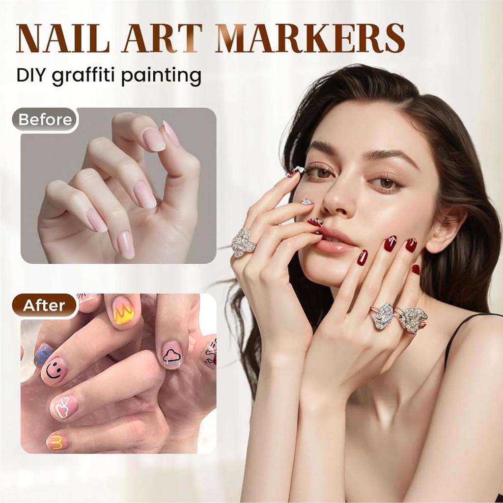 Набор ручек для дизайна ногтей 12 цветов, маркеры для нейл-арта, ручка-лак для 3D нейл-арта, кисть-лайнер для рисования и росписи для DIY нейл-арта, украшения для красоты маникюра