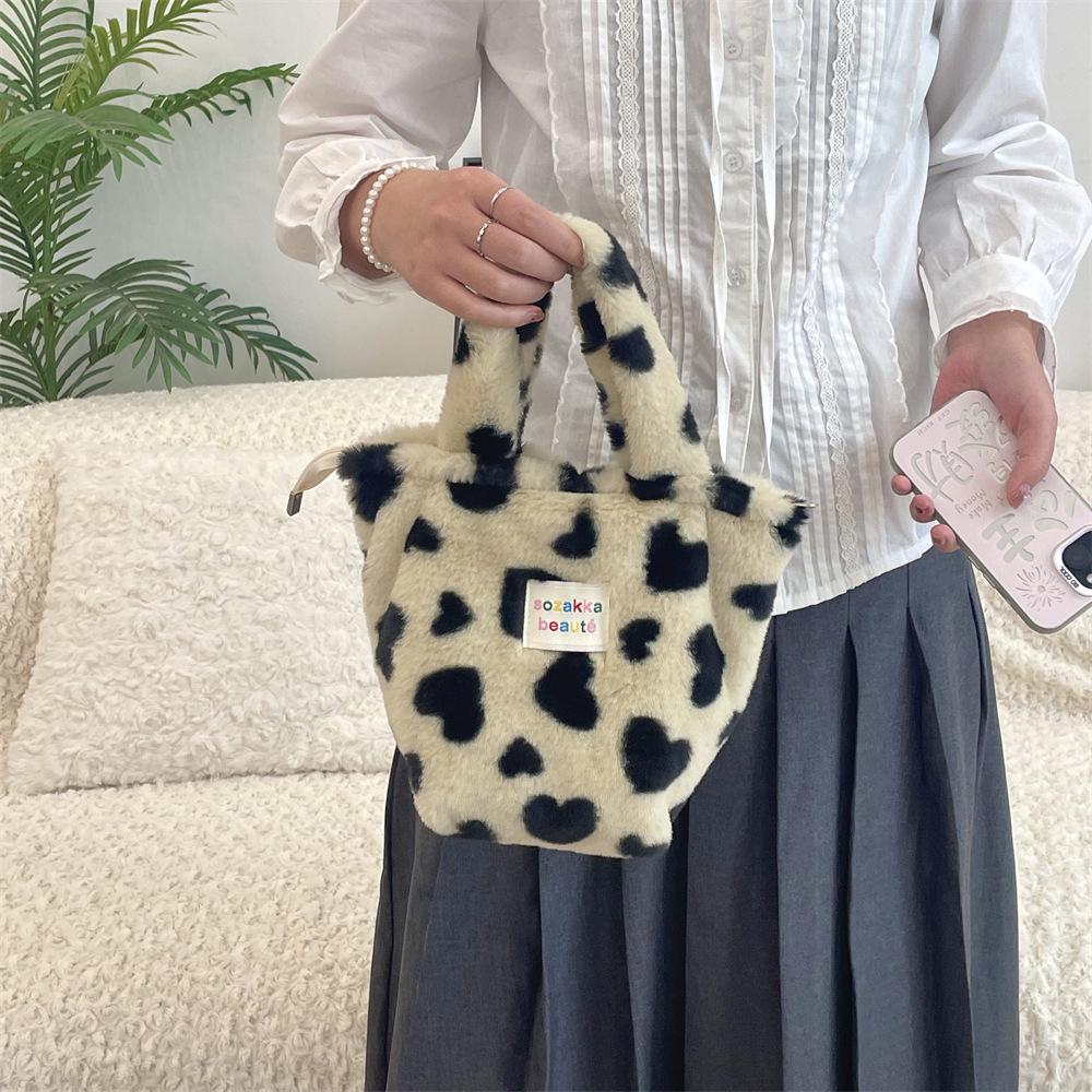 Зимняя мода 2023 Женская плюшевая сумка-тоут в горошек - Милая и стильная для работы или поездок