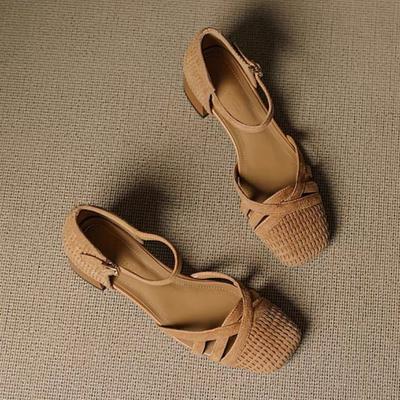 Модные женские босоножки на каблуке, дизайнерская обувь на среднем каблуке, летняя модная женская обувь-лодочки 2025, новая элегантная обувь с мелким вырезом, сексуальные женские сандалии