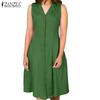 Женское повседневное летнее платье без рукавов с отложным воротником и однотонной расцветкой