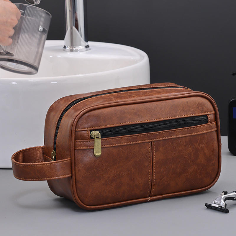 Деловая дорожная портативная мужская косметичка Модная ретро кожаная утолщенная косметичка Сумка