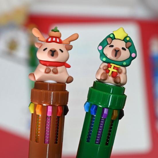 Рождественская капибара шариковая ручка 10 цветов выдвижная мультяшная ручка плавное письмо праздничная