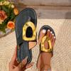 2024 Hot Sale Women's Shoes Summer Solid Metal Decoration Women's Slippers Open Toe Low Heels Rubber Thong Beach Slippers Women