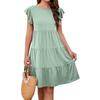 Summer Beach Dress For Women Casual Round Neck Tunic Ruffle Short Sleeve A-Line Tiered Babydoll Dress Flowy  Dress