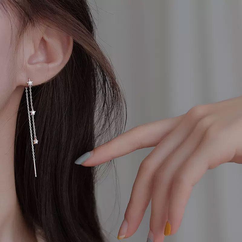 1 шт. Новые серьги с кисточкой-звездой на серебряной игле 925 пробы, маленькие и изящные, пятиконечная звезда, циркон, длинные серьги, женские модные украшения