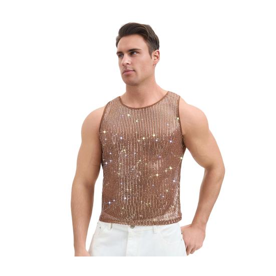Мужской блестящий жилет со стразами, прозрачная сексуальная майка с круглым вырезом без рукавов для музыкального фестиваля, рейва, ночного клуба, бара, вечеринки