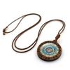 Retro Crystal Pendant Necklace With Mandala Design Brown Wax Rope Elegant Fashion Accessory For All Genders