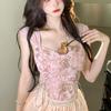 Милая и пряная девушка цветочная майка с подтяжками женская летняя розовая с подушкой на груди сексуальный галстук облегающий короткий топ для верхней одежды