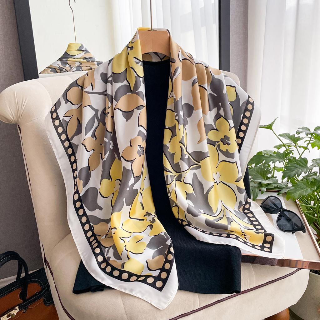 New Spring and Summer Design Luxury 90cm Women Scarf Sunscreen Foulard Shawl Hijab Female Hair Hijab Wraps Neckerchief Bandanda