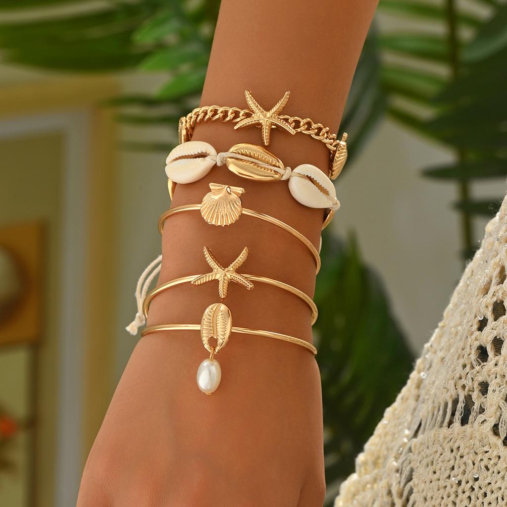 Women All Match Ocean Series Shell Starfish Bracelet Cuff