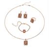 Women's Rhinestone Jewelry Set: Geometric Necklace, Ring, Bracelet & Earrings - 4-Piece Bridal Collection