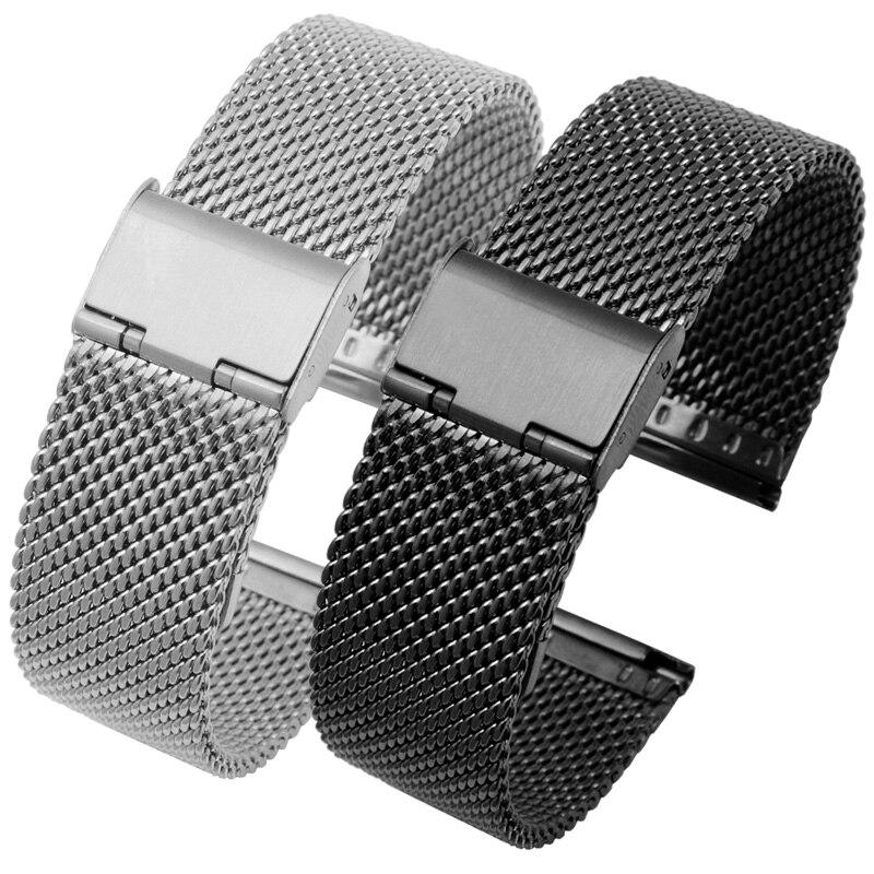 Solid Stainless Steel Watchband 20mm 22mm 24mm Silver Black Strap Replacement Metal Strap for Men's Watch Accessories