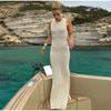 Knitted Sleeveless Female Beach Dress Autumn Side Split See Through Long Floor Length Women Vacation Robe