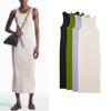 MD Spring New Fashion Minimalist Sexy Mid-Length Slim-Fit Round Neck Rib Dress 0995969