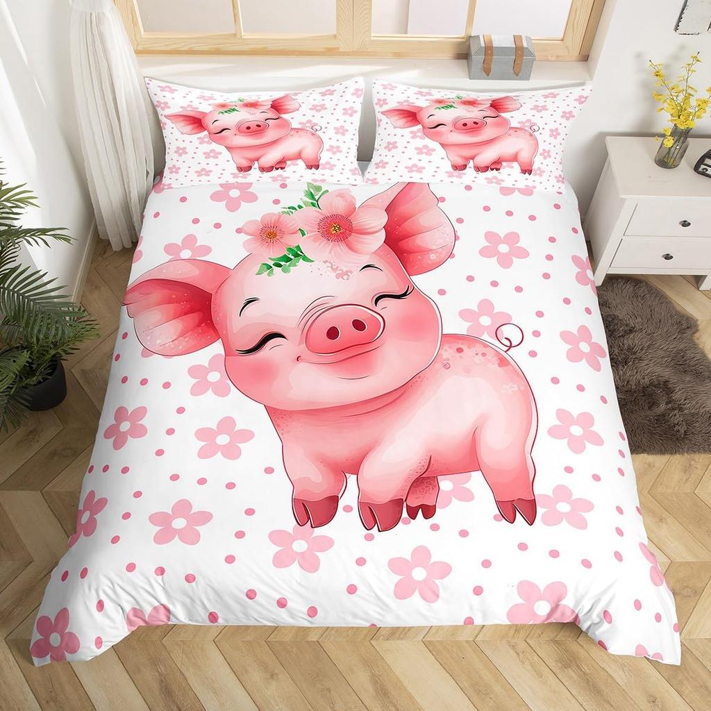 Комплект постельного белья с фермерским животным Свиньей, Размер Полный/Двуспальный, Милый пододеяльник со свиньями для детей, девочек, Мультяшный пододеяльник со свиньями с 2 наволочками