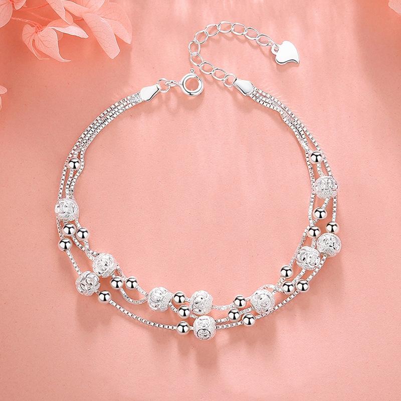 925 Silver Lucky Bead Bracelets Woman Fashion Elegant Multi-layer Adjustable Ball Bracelet Luxury Party Jewelry Gifts