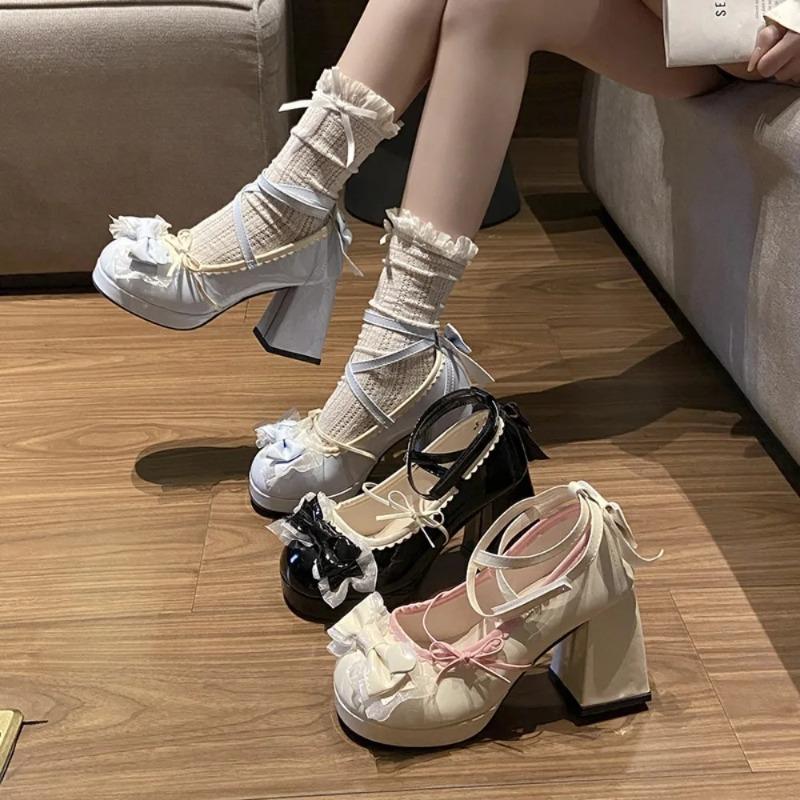 Ladies High Heels Comfortable and Fashionable New Thick Soled Korean Soft Girl Sweet Lolita Single Shoes Bow Mary Jane Shoes