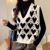Women's Knitted Vest Autumn Winter Design Love Print Knitted Waistcoatt Top Sleeveless Sweater