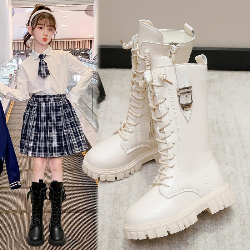 Children Knee Length Boots New 2025 Autumn British Girls Princess Boots Kids Zipper Comfortable Non Slip Buckle Long Boots