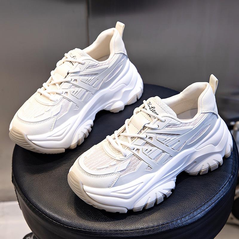 Absorbent sole women's shoes spring 2025 new sports shoes thick sole heightening running shoes children's casual leather dad shoes