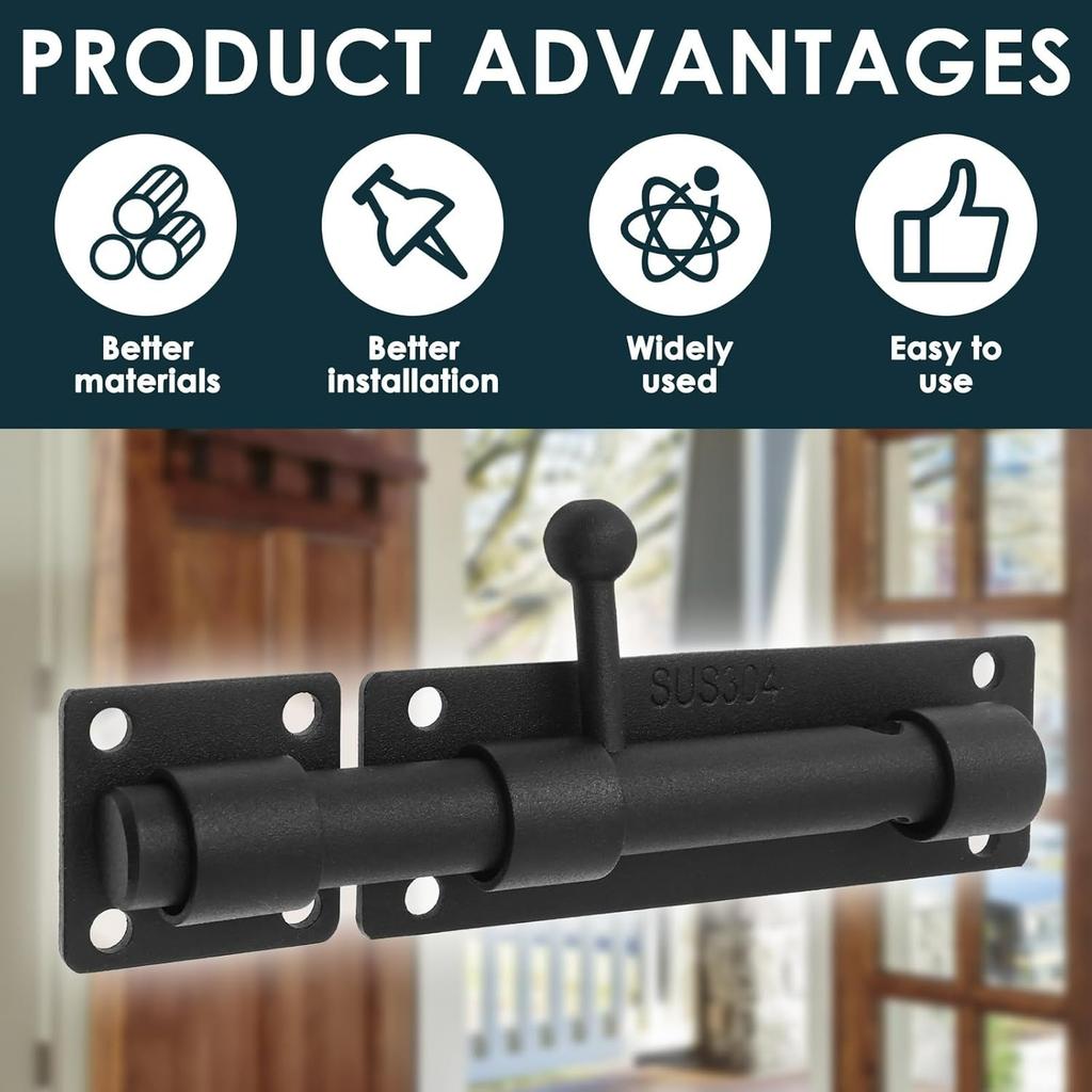 6.3" Barrel Bolt Latch, Stainless Steel Gate Latch with Screws, Heavy Duty Slide Bolt Sliding Lock for Outdoor Shed Barn Door Fence Cabinet
