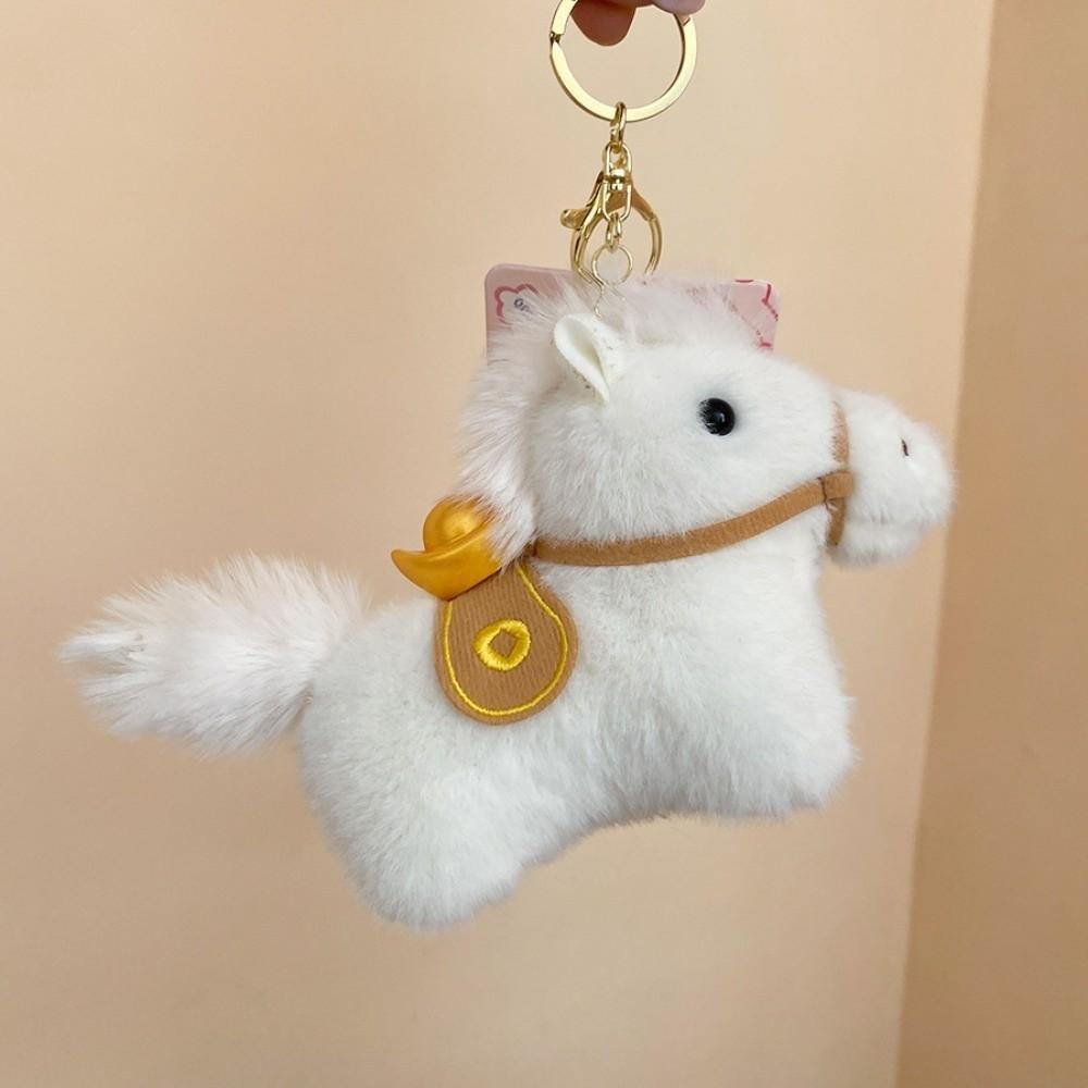 Creative Plush Horse Keychain Cute Stuffed Animal Keyring Yuanbao Pony Pendant Car Decoration