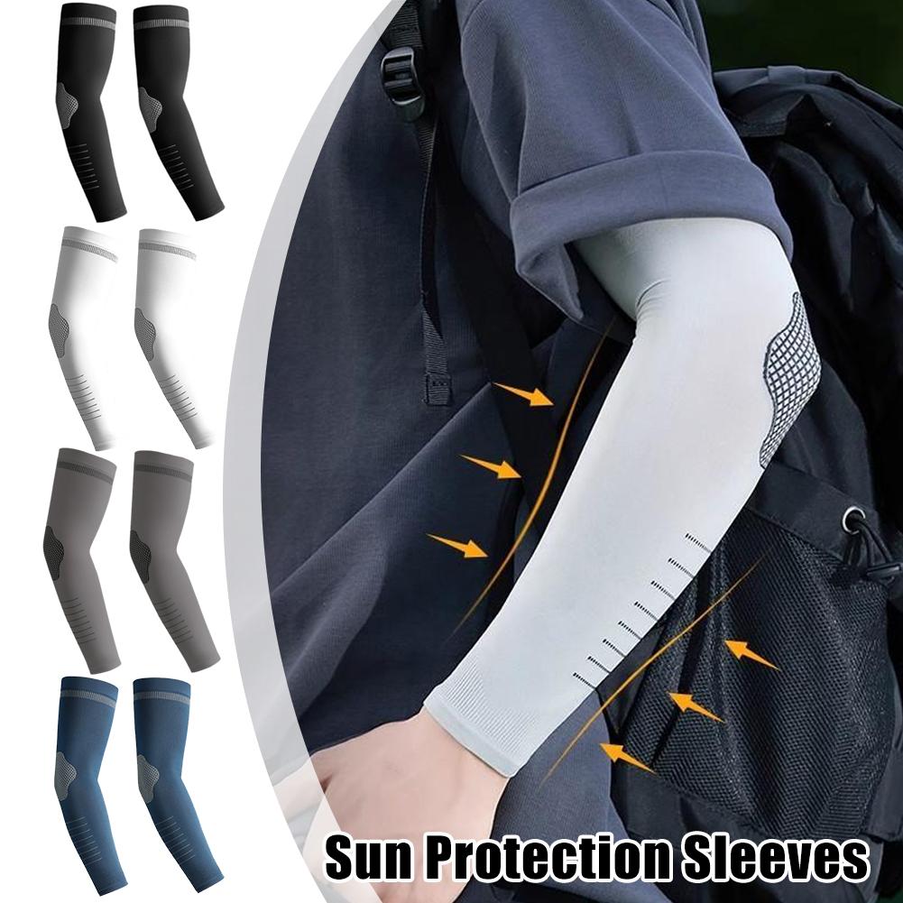 1Pair Summer UPF50+ Arm Sleeves Cool Feeling Breathable Ice Silk Cycling Sleeve Running Fishing Sunscreen Arm Support Unisex New