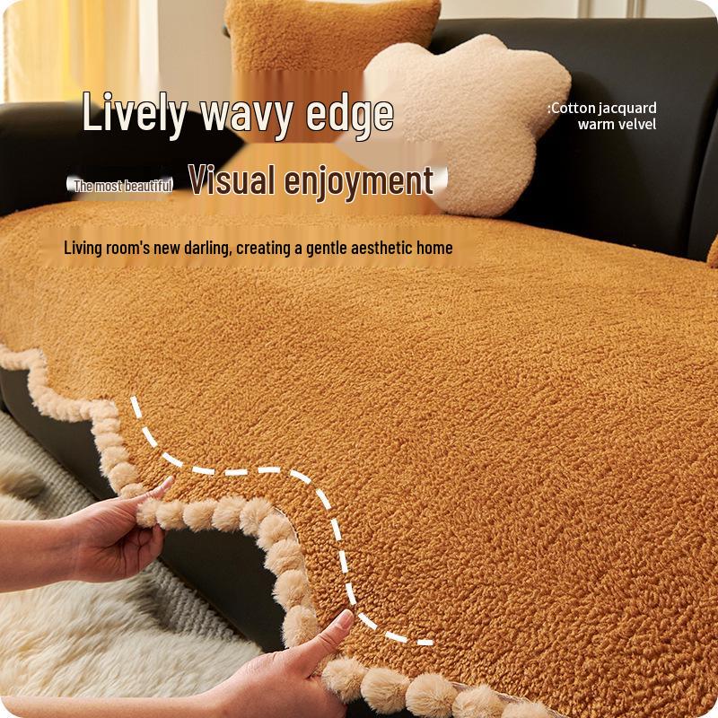 Нескользящий чехол на диван из шерсти ягненка: Толстая, цельная подушка для осени и зимы