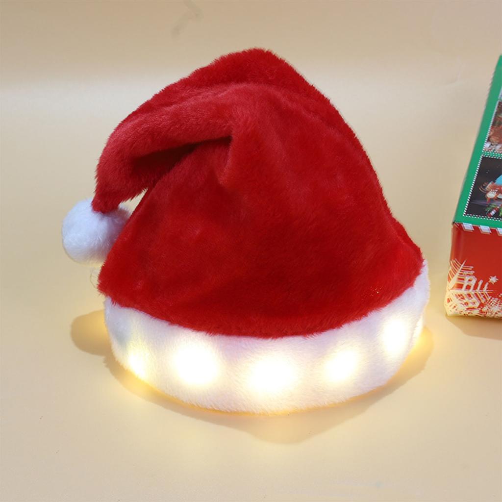 Plush Santa Hat for Christmas Party Gathering Seasonal Holiday Props Santa Cap Festival Decoration Lightup Santa Hat